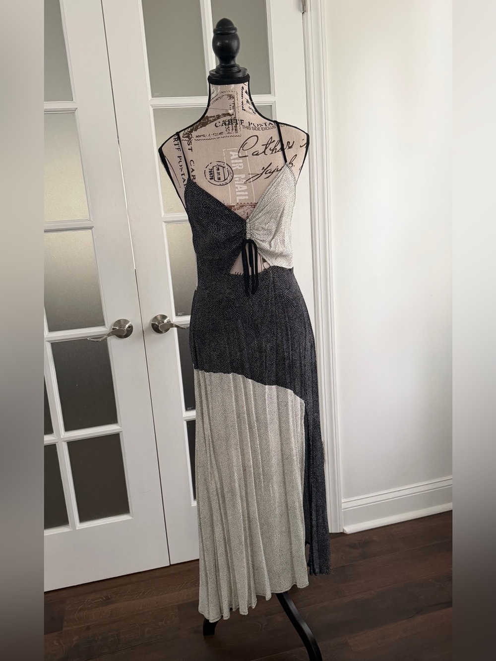 Leith Black & White Colorblock Tie-Front Maxi Dress